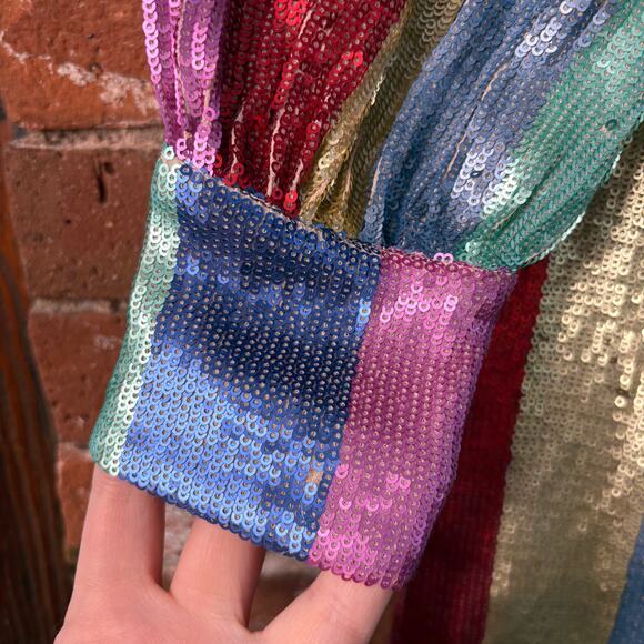 NWT RIXO Ava Rainbow Sequin Stripe Mini Dress Balloon Sleeve Long Sleeve XS - Picture 11 of 14